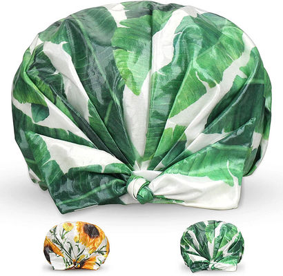 Coton 100% disponible respirable d'ODM de chapeau de douche d'impression vert de feuille pour de longs cheveux