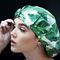 Coton 100% disponible respirable d'ODM de chapeau de douche d'impression vert de feuille pour de longs cheveux